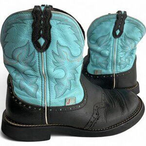 Justin Leather Turquoise Black Roper Western Cowgirl Cowboy Boots Women's 8.5 B